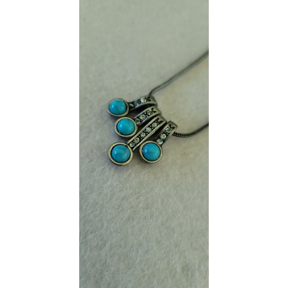 Modernist Kinetic Style Blue Cabochon Pendant Necklace Geometric 22in